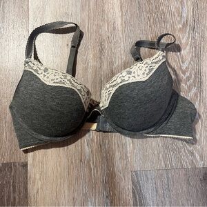 Charcoal Gray Lace Trim Bra